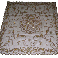 Nappe carrée en organza brodée, broderie florale, haute qualité, faite à la main, personnalisable, élégante, transparente