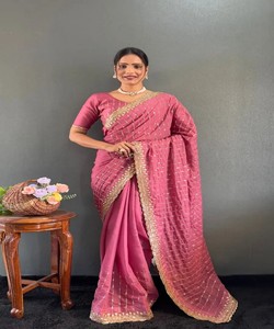 MODERNE SOIE BRODERIE MULTI SÉQUENCE TRAVAIL PRÊT À ÊTRE SAREE CHEMISIER SANS COUTURE PRIX DE GROS VÊTEMENT ETHNIQUE Multi Couleur Fête - Product Image 4