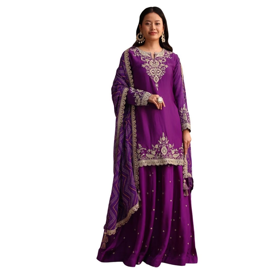 open lace back dress Exclusive Dark Purple Salwar Kameez Palazzo for Weddings and Events – Seyuri