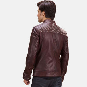 Rumano Jae Reversible Biker <b>Jacket</b> in Maroon Genuine <b>Sheepskin</b> and Cowhide Leather ODM Size XS to XL for Autumn - Product Image 6