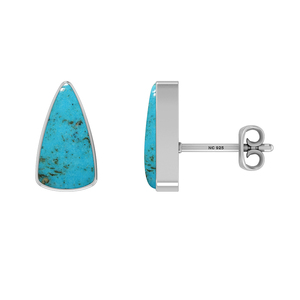 925 Sterling Silver Stud Earrings <b>Turquoise</b> Bullet Trillion Bezel Setting Trendy Handmade Fashion Jewelry Party Gift Pack 3 - Product Image 1
