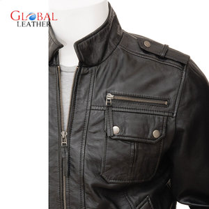 High Quality Men's Stand Collar Genuine <b>Sheepskin</b> Leather <b>Jacket</b> High Street Style Casual Street Wear - Product Image 3