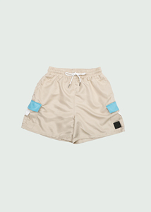 Bright Yellow Embroidered Woven Polyester/Cotton Sports Swim Shorts Men Elastic Waist <b>Drawstring</b> Quick Dry OEM Custom - Product Image 3