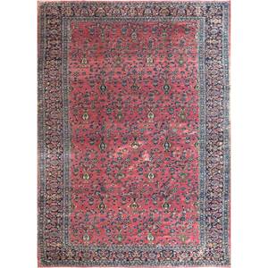 Alfombras de Lana Anudadas a Mano Aalam, Diseño Floral y Abstracto en Rojo y Naranja, Rectangulares de 9x12, para Entrada y Sala de Estar, Pae-4988 - Product Image 1