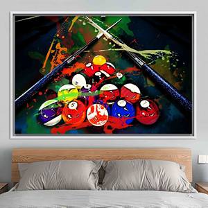 Impression sur toile sur le thème du billard moderne : Art décoratif élégant et contemporain, toile encadrée blanche - Product Image 1