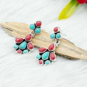 Pendientes de tuerca bohemios de Plata de Ley 925, regalo de boda elegante, Coral Natural multicolor, turquesa, joyería de moda para auriculares - Product Image 4