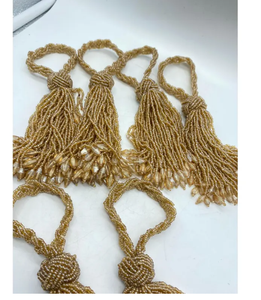 <b>Set</b> of 6 Gold FringeTassel <b>beaded</b> Napkin Rings elegant dining gold table scape - Product Image 2