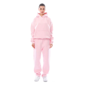 Survêtements pour femmes personnalisés 100% coton polaire Baggy Style décontracté Jogging costume pull surdimensionné à capuche pantalons de survêtement survêtement - Product Image 3