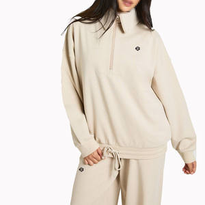 Wholesale Ladies Relaxed Fit Half <b>Zip</b> <b>Sweatshirt</b> and Wide Leg Jogger Soft Touch Casual Lounge Wear Two Piece Apparel - Product Image 3