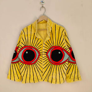<b>Yellow</b> Velvet Eye Embroidery Suzani Jacket Handmade Embroidered Boho <b>Coat</b> Tribal Evil Eye Pattern Statement Velvet Outerwear - Product Image 1
