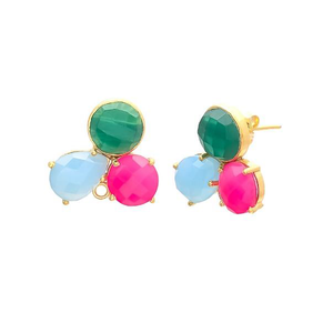 New Arrival Multi Chalcedony Gemstone 925 Sterling Round Shape Silver Earrings - Product Image 1