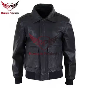 Blouson aviateur personnalisé en cuir noir pour hommes avec col détachable-High-Quality Hasnain Products - Product Image 4
