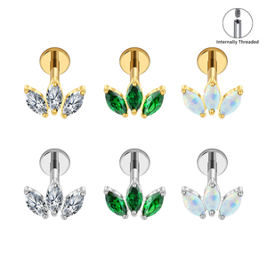ASTM F136 titanio filo interno tripla Marquise CZ <span class=keywords><strong>orecchini</strong></span> a bottone loto opale grappolo cartilagine elica Tragus <span class=keywords><strong>Piercing</strong></span> - Product Image 2