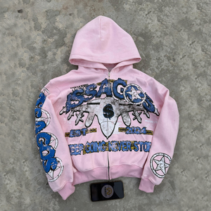 Sweat à capuche zippé pour homme de haute qualité, style streetwear, avec impression sérigraphique personnalisée, logo personnalisé, 100% coton, fabrication sur mesure - Product Image 2