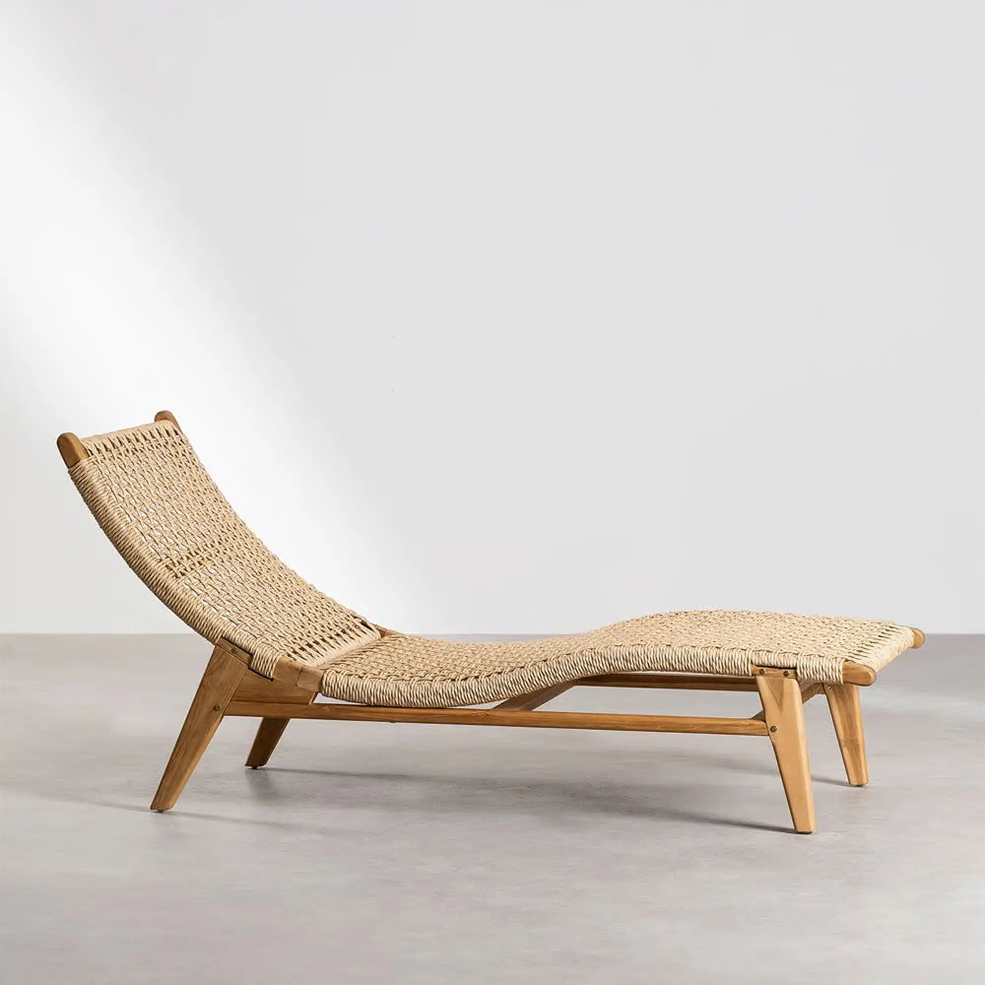 Outdoor Sun Lounge Teak Wood Indonesian Synthetic Rattan Furniture -Ge