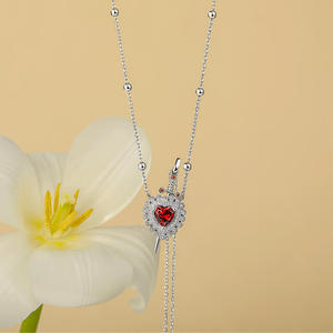 Fine Jewelry Sets Jeulia Sword Couples <b>Ruby</b> Heart <b>Necklace</b> - Product Image 5
