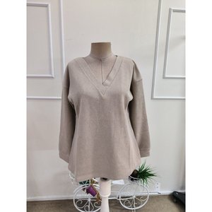 Chemise à manches longues en waffle à col en V pour femme, 38575 - Beige - Product Image 5