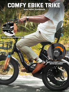 E Trike bici elettrica, motore Brushless di picco 1200W pieghevole Trike 18x3.0 grasso pneumatico Ebike, 499wh passo-attraverso 3 ruote bicicletta elettrica - Product Image 4