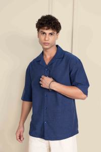 Chemise décontractée élégante et écologique en coton teint en fil pour hommes, boîte surdimensionnée avec col de polo à épaules tombantes et logo personnalisé imprimé - Product Image 4