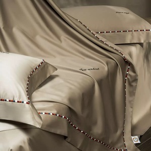Parure de lit de luxe léger <span class=keywords><strong>gris</strong></span> kaki 4 pièces en coton égyptien 100% avec drap-housse à large bordure et housse de couette pour lit Queen Size - Product Image 4
