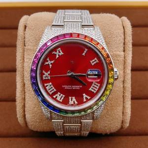 Stylish VVS Moissanite Diamond <b>Red</b> Dial Automatic Hip Hop Watch Stainless Steel Iced Out Customized Luxury Fashion Wholesaler - Product Image 2