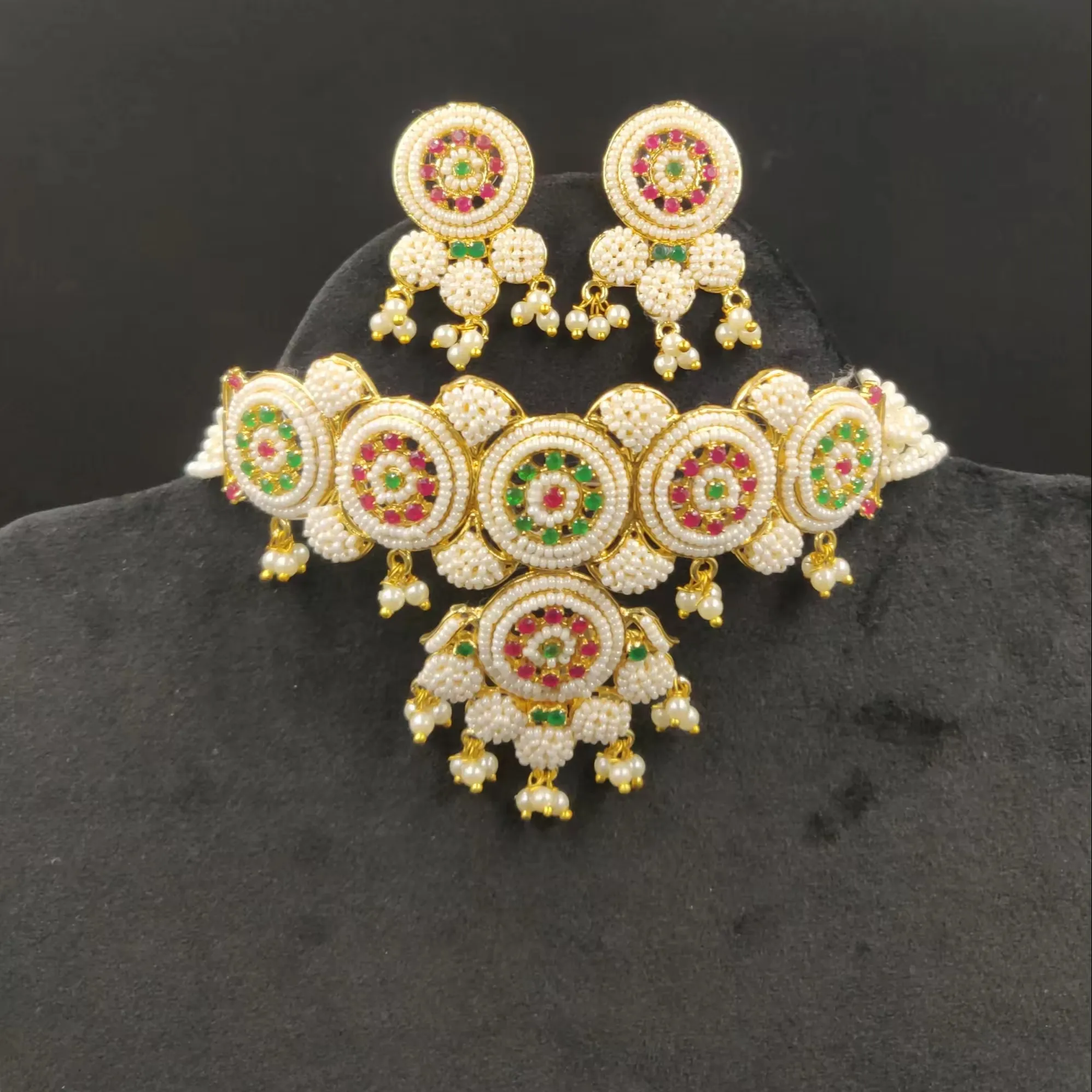 Collier indien plaqué or perle rubis jade bijoux faits à la main pour femmes filles perle émeraude rubis ensemble de bijoux traditionnels