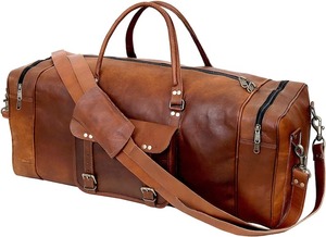 กระเป๋าเดินทางหนังแท้สไตล์วินเทจสำหรับผู้ชายกระเป๋าเดินทางค้างคืนลายลูกอม - Product Image 2