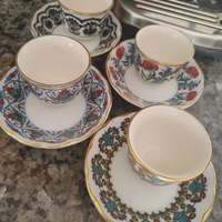 Ensemble de tasses et soucoupes en céramique et porcelaine de style arabe-américain pour thé et café, écologiques, motifs variés, poignée avec bordure en or véritable