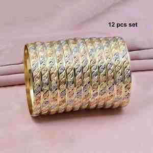 Bracelets en or rempli tricolores en gros, bracelets plaqués or 3 tons, ensemble de bracelets multicolores, bracelets en laiton or 3 tons. - Product Image 5