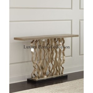 โต๊ะคอนโซลและโต๊ะข้างผนังเฟอร์นิเจอร์ตกแต่งบ้านทำจากโลหะมีเอกลักษณ์สแตนเลสขนาดยาวสีทอง - Product Image 2