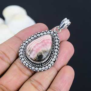 Colgante de Rodocrosita Natural en Plata de Ley Chapada en Platino, Certificado por IGI, Joyería de Piedras Preciosas Hecha a Mano, Elegante Regalo para Mujer - Product Image 5