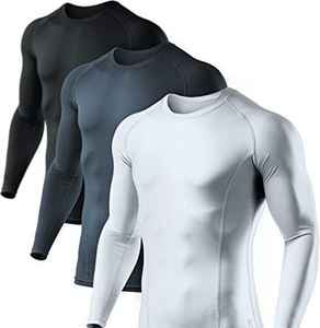 T-shirt de compression solide Performance Pro pour homme - Manches longues, col rond, coupe régulière, élasthanne/coton, respirant, séchage rapide, léger - Product Image 1