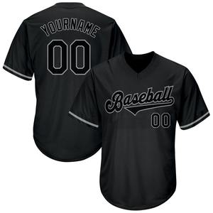 Chemise en jersey de baseball en tricot côtelé noir-gris authentique personnalisé noir - Product Image 2
