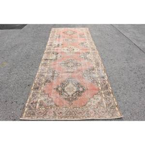Classique Rose Beige 4.6 X 12.4ft Tapis En Laine Fait Main Patchwork Design Tapis Turc pour Salon ou Couloir avec Support En Latex - Product Image 1