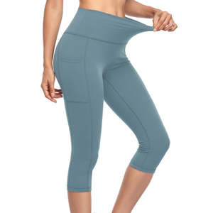 Pantalons de sport pour femmes, taille mi-haute, motif uni, leggings de yoga, taille élastique, extensible, vêtements de travail - Product Image 2