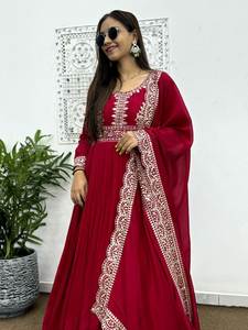 Nuevo y Elegante Salwar Kameez Anarkali de Seda Georgette Bordada para Mujer, con Dupatta, Ligero, para Fiestas, Sin Costuras - Product Image 4