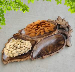Bandeja de fruta seca de 3 secciones de madera hecha a mano plato de aperitivos elegante para servir decoración de cocina casera y regalo al por mayor - Product Image 2