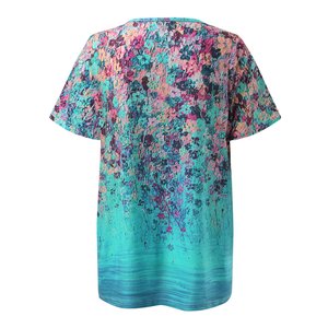 Camisetas de poliéster de moda informal para mujer, cuello en U, botón, manga corta, ajuste holgado, patrón impreso para sublimación a granel - Product Image 6