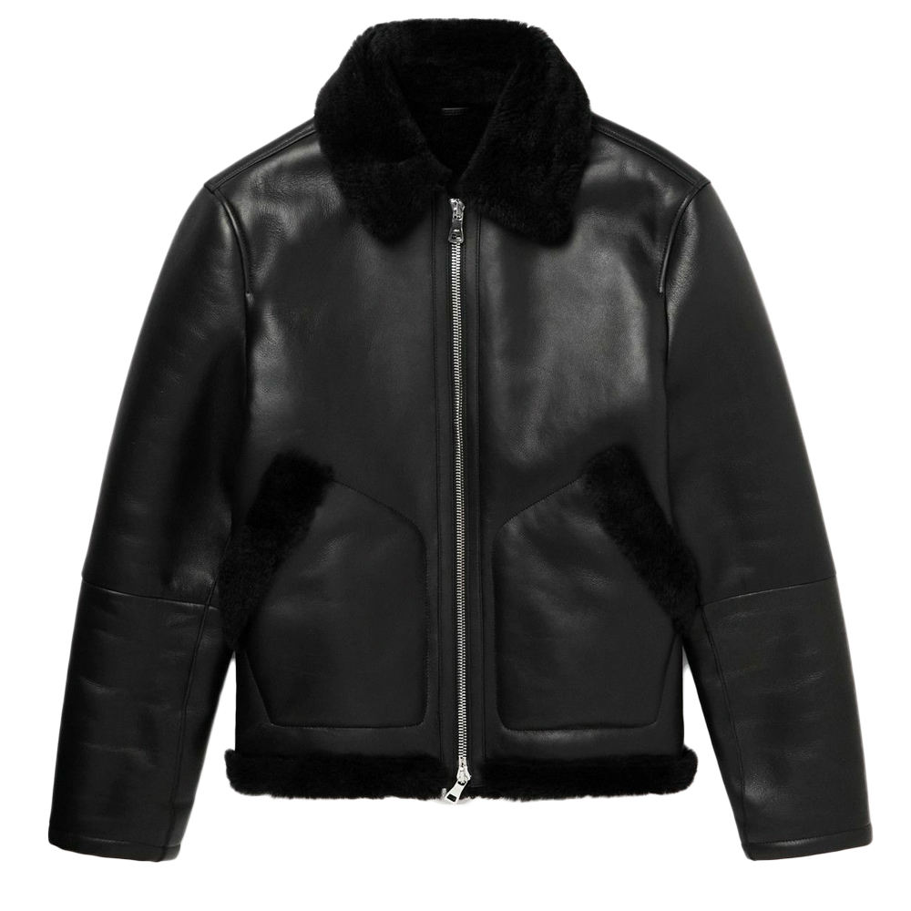 Mens Autumn and Winter Warm Leather Men's Fux Fur Collar Removable