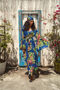 <b>Beach</b> <b>Cover</b> <b>Up</b> with bell sleeves and separated belt in Floral multicolored print - Product Image 3