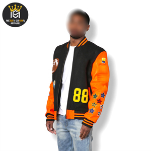 Logo personnalisé imprimé Lettermen veste Orange noir couleur OEM services pour la vente en ligne vestes d'hiver - Product Image 2