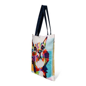 Sacs fourre-tout en toile de coton à motif géométrique chat vibrant, durables et écologiques pour usage quotidien, cadeaux, publicité, personnalisation sérigraphiée - Product Image 6