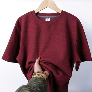 Camiseta de Waffle de Color sólido para hombre, novedad de verano, de manga corta Camiseta holgada para hombre y mujer, mismo estilo - Product Image 3