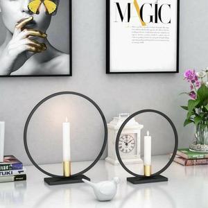 Most Popular Design Metal Candle Holder Customized Shape Round Shape Design Black Powder Coated Finished Metal Candle Holder - Product Image 1