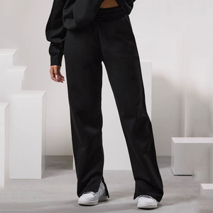 Pantalon de jogging surdimensionné avec logo personnalisé noir pour femmes jambe droite pantalon de survêtement en coton mélangé tissu doux pour femmes pantalon et pantalon pour femmes - Product Image 1