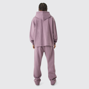 Vente en gros Ensemble 2 pièces surdimensionné en molleton de coton pour hommes Design personnalisé ourlet droit fermeture éclair à double curseur survêtements pour hommes Streetwear - Product Image 2