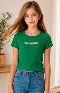 Camiseta Corta sin Cuello de Algodón y Fibra de Bambú con Diseño Acordonado para Mujer, Corte Ajustado, Manga Corta, Estilo Casual para Primavera/Verano - Product Image 3
