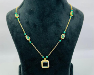 Collar de cuentas chapadas en oro con piedras preciosas de ónix verde y circonita cúbica para mujer, joyería de cadena ajustable - Product Image 4