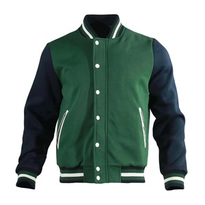 แจ็คเก็ตวาร์ซิตี้สีเขียวน้ำเงินกรมท่าสำหรับผู้ชาย แจ็คเก็ตเบสบอลแบบ Letterman ยูนิเซ็กซ์ ติดกระดุมแป๊ก สตรีทแวร์ ขายส่ง เสื้อผ้าชั้นนอก - Product Image 1