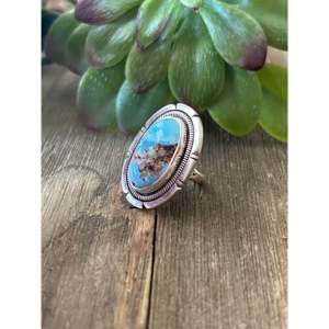 Wydell Billie Golden Hill <b>Turquoise</b> <b>Ring</b> Sterling Silver Bezel Set Size 5 - Product Image 3